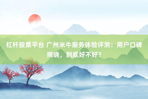 杠杆股票平台 广州米牛服务体验评测：用户口碑揭晓，到底好不好？