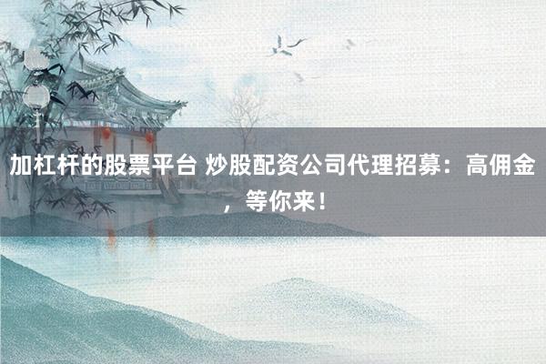 加杠杆的股票平台 炒股配资公司代理招募：高佣金，等你来！
