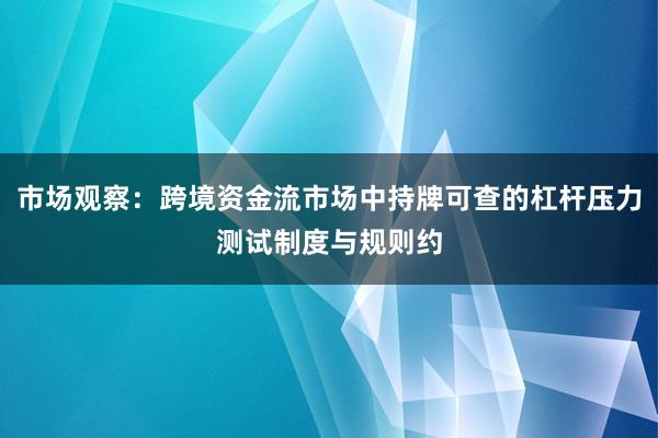 市场观察：跨境资金流市场中持牌可查的杠杆压力测试制度与规则约