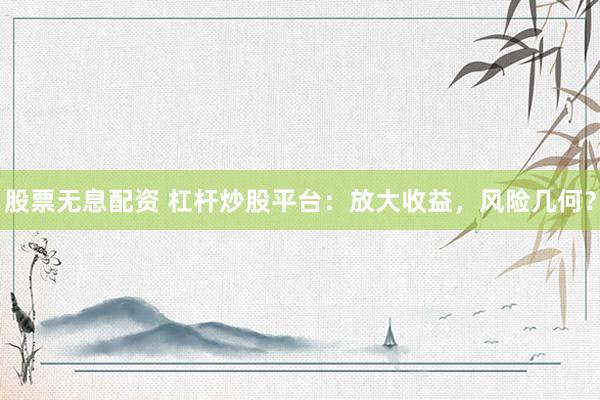 股票无息配资 杠杆炒股平台：放大收益，风险几何？